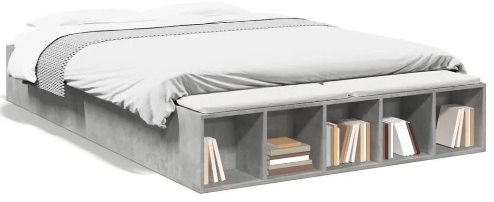 3280555 vidaXL Рамка за легло, бетонно сиво, 160x200 см, инженерно дърво