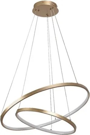Rabalux Beliza, полилей с 2 кръгли висящи лампи, златна метална лампа с бял силиконов абажур, сребрист метален кабел, 75W, с аба