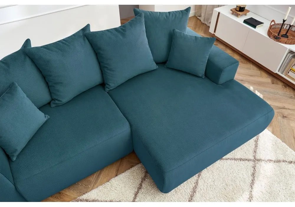 Син кадифен ъглов диван Enjoy – Bobochic Paris