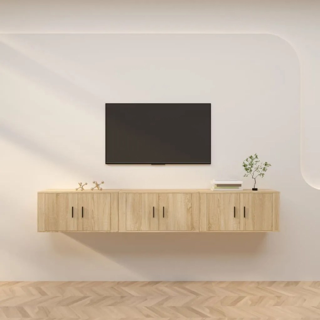 3188361 vidaXL ТВ шкафове за стенен монтаж, 3 бр, сонома дъб, 80x34,5x40 см