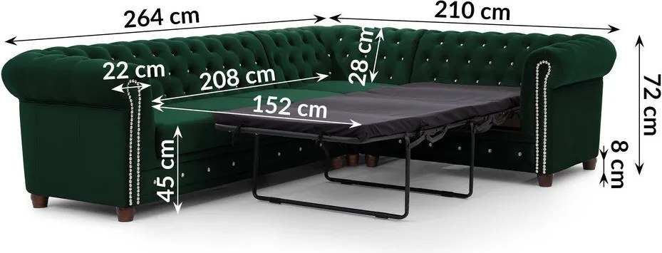 Зелен кадифен разтегателен ъглов диван (десен ъгъл L форма) York Blik – Ropez
