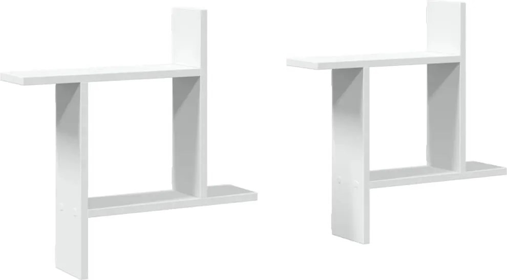 853254 vidaXL Стенни рафтове, 2 бр, бели, 50x12x50 см, инженерно дърво
