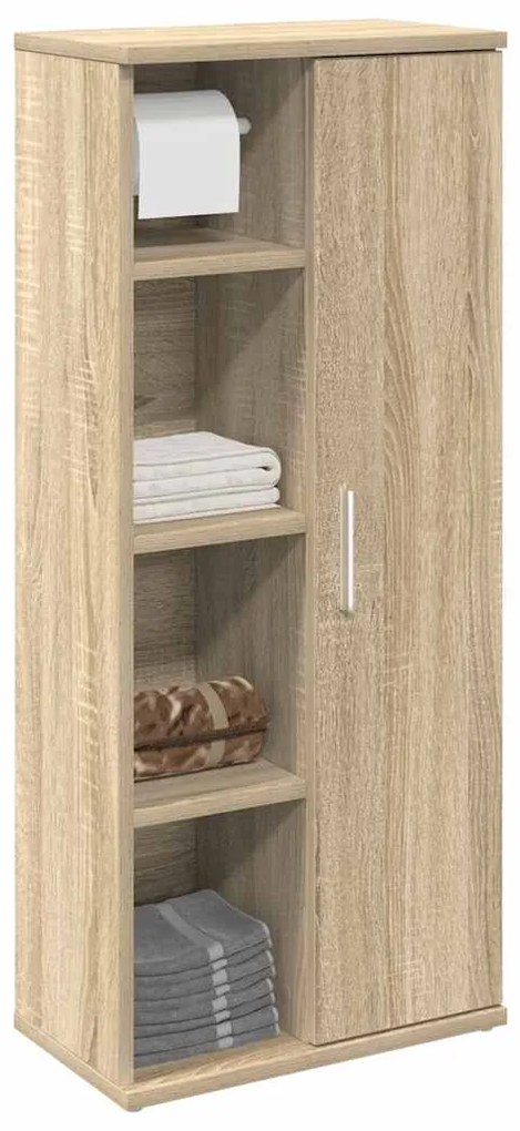 858526 vidaXL Шкаф за баня с държач за ролки, дъб сонома, 39x22x90 см