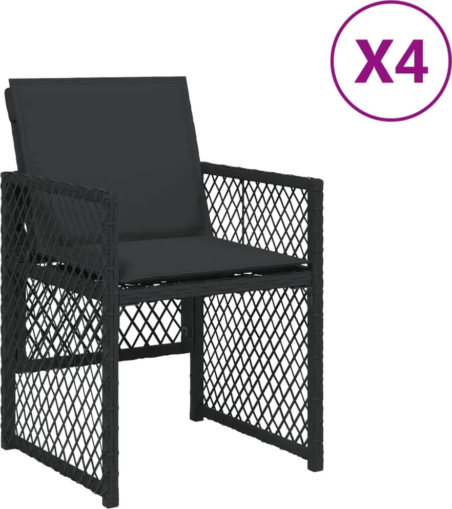 364950 vidaXL Градински столове с възглавници, 4 бр, черен, полиратан