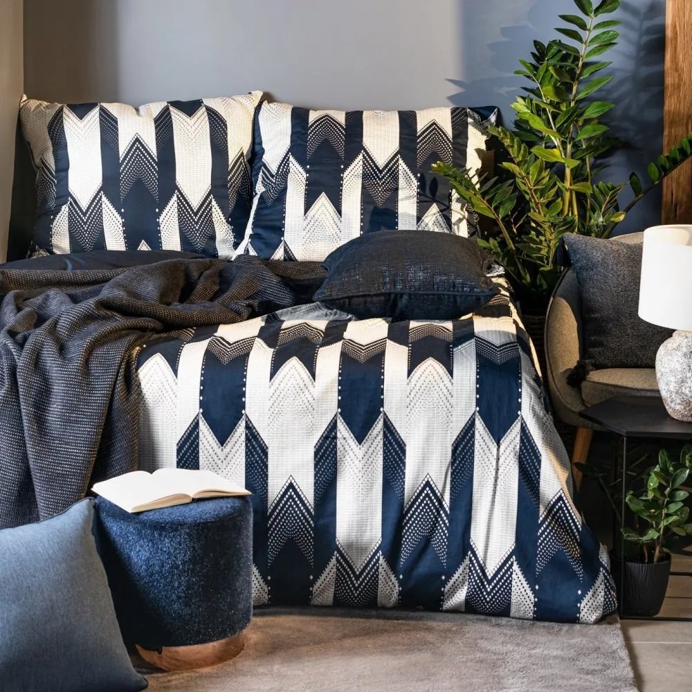 Памучен комплект чаршафи PALERMO с геометричен мотив в сини и бели цветове 3 части: 1бр 160х200 + 2бр 70х80