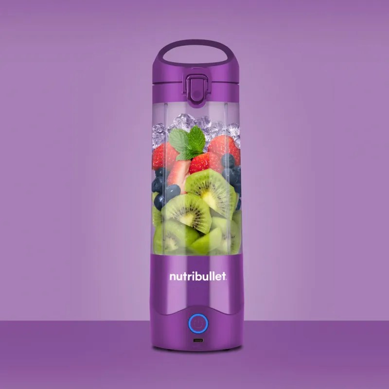 Преносим USB блендер Nutribullet NBP003PU, 2000 mAh, 475 ml, 4 ножа, Трошене на лед, До 15 цикъла, Лилав