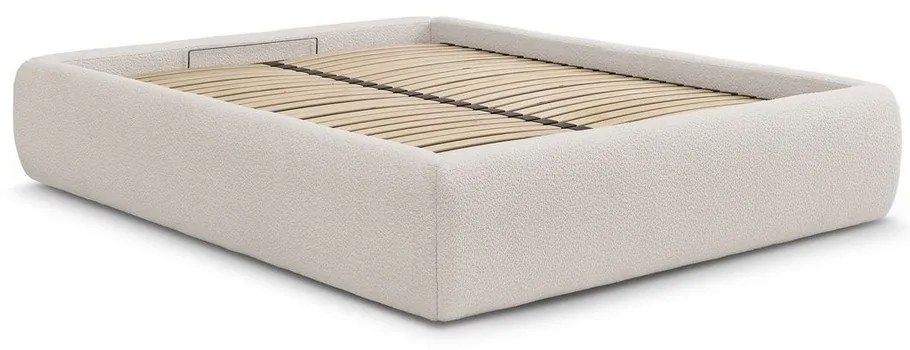 Бяло двойно легло 180x200 cm тапицирано с място за съхранение/без табла с включена подматрачна рамка Inera – Bobochic Paris