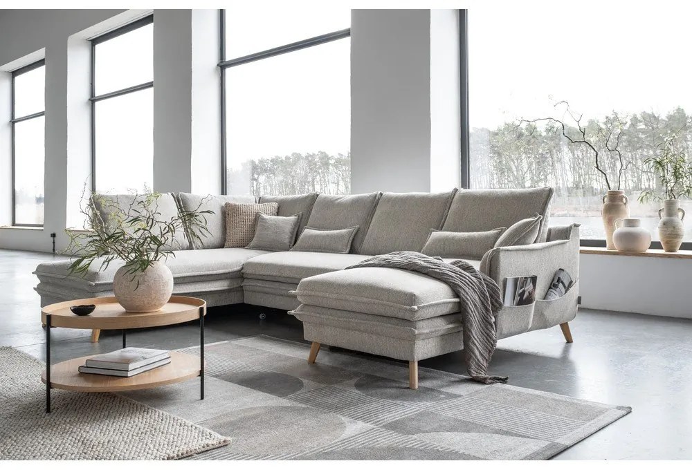 Бежов разтегателен ъглов диван (ляв ъгъл/"U" форма) Charming Charlie – Miuform