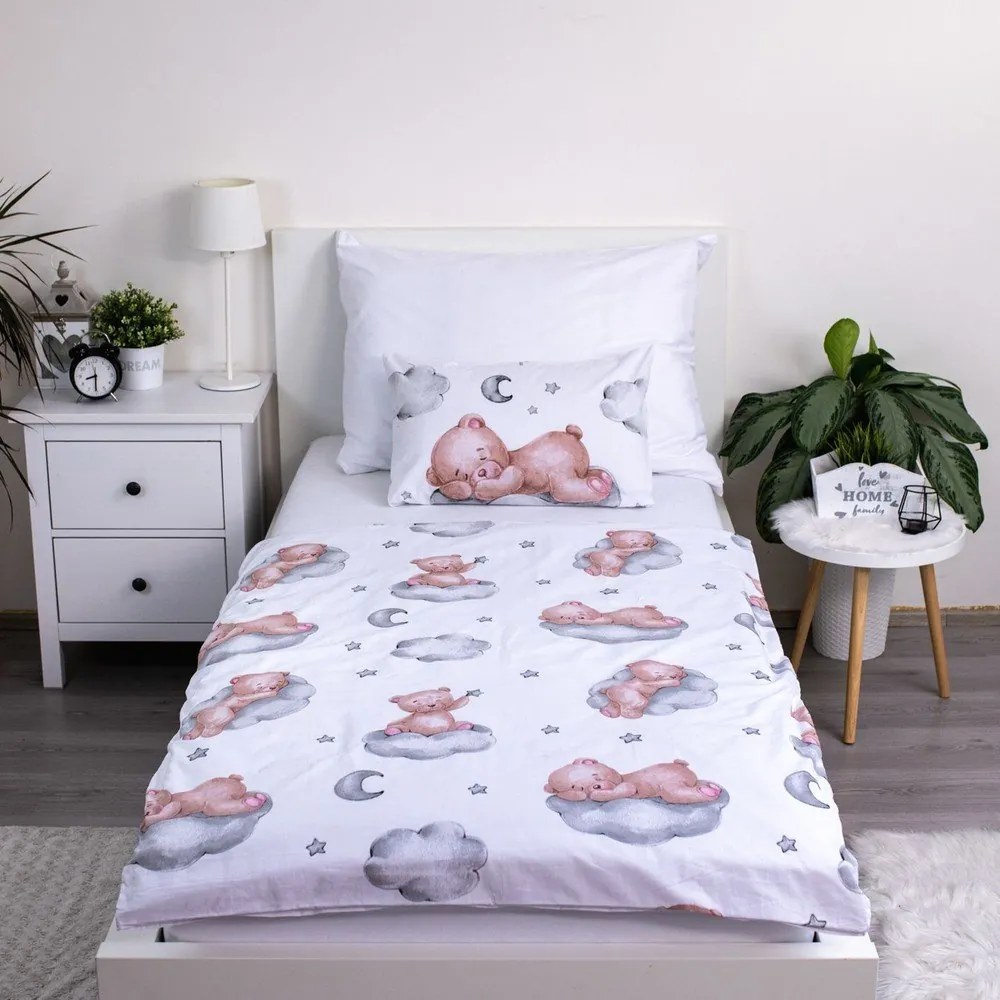 Бяло памучно детско спално бельо 100x135 cm Teddy Bear "Ribbon" – Jerry Fabrics