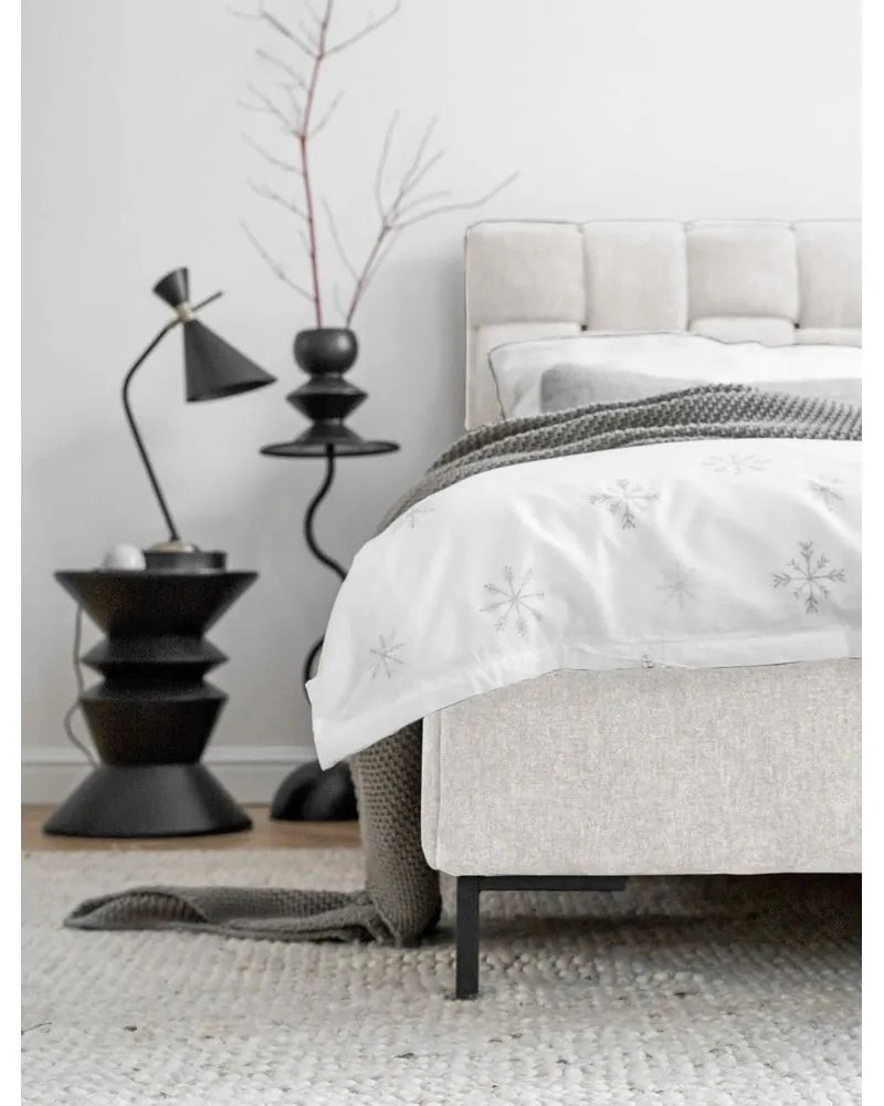 Кремаво тапицирано двойно легло с включена подматрачна рамка 180x200 cm Eve – Miuform