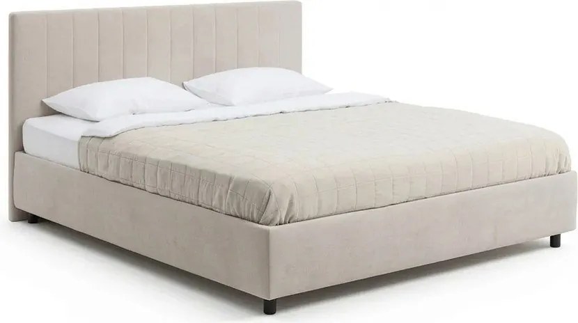 Бежово тапицирано двойно легло с място за съхранение и включена подматрачна рамка 160x200 cm Myra Slim Line – Bonami Selection