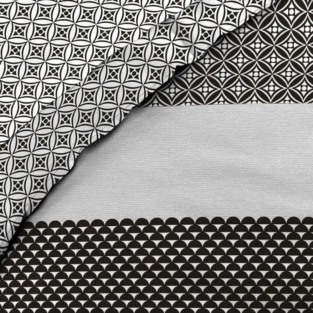 Черно-бял двойно удължено памучно спално бельо с включен долен чаршаф 6 части 240x220 cm Meiko – douceur d'intérieur