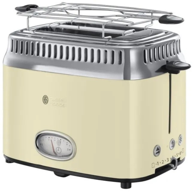 Тостер за хляб Russel Hobbs Retro Vintage Cream 21682-56, 1300W, 2 филийки, 6 нива, Ретро индикаторна скала, Lift & Look, Бързо препичане, Кремав/инокс