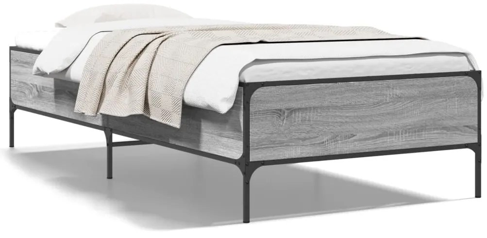 844989 vidaXL Рамка за легло, сив сонома, 90x190 см, инженерно дърво и метал