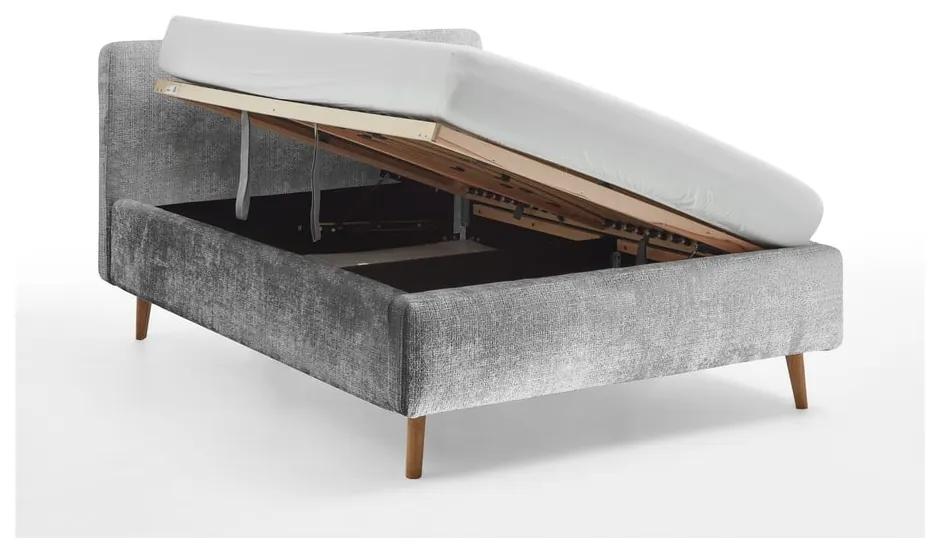 Сиво тапицирано двойно легло с място за съхранение с решетка 140x200 cm Mattis - Meise Möbel