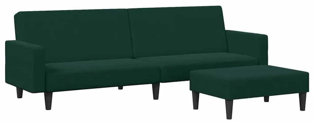 3216238 vidaXL 2-местно разтегателно канапе с табуретка, тъмнозелено, кадифе