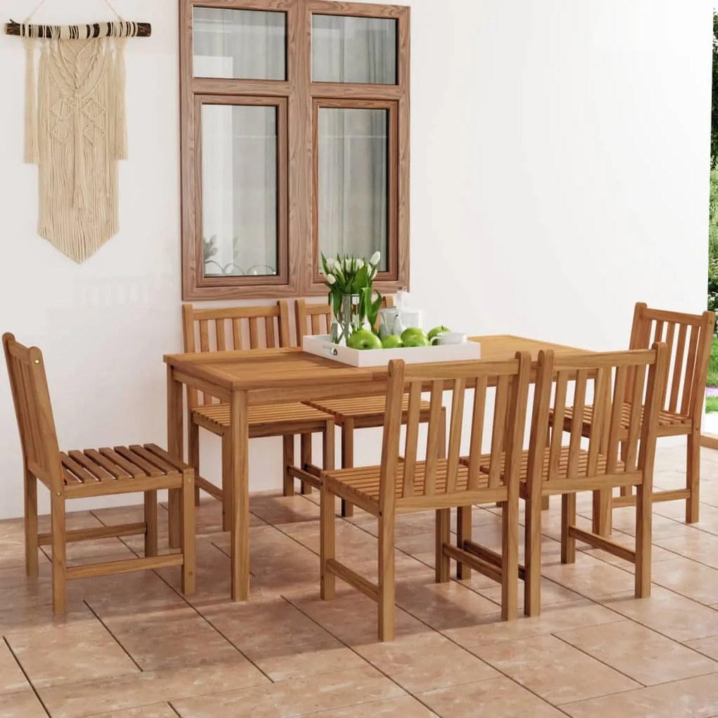 3059938 vidaXL Градински комплект за хранене, 7 части, 160x80 см, масивно тиково дърво