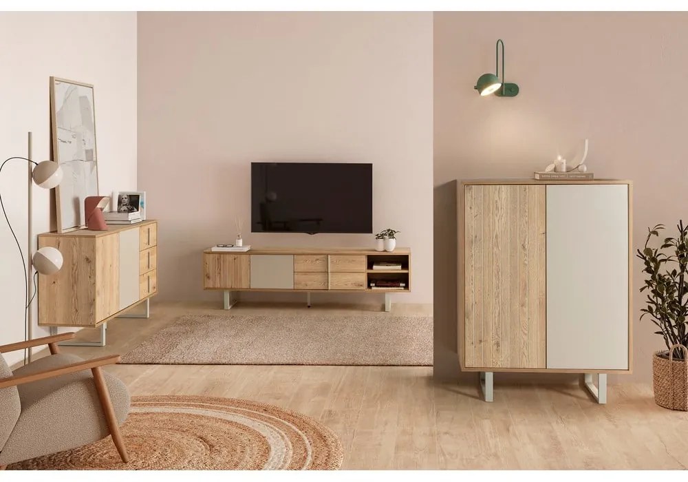 Сиво-естествено шкафче от декор от дъб 90x120 cm Millay – Marckeric