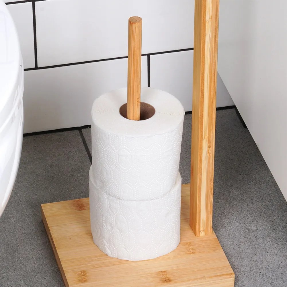 Бамбукова стойка за тоалетна хартия с място за резервни ролки, 70см