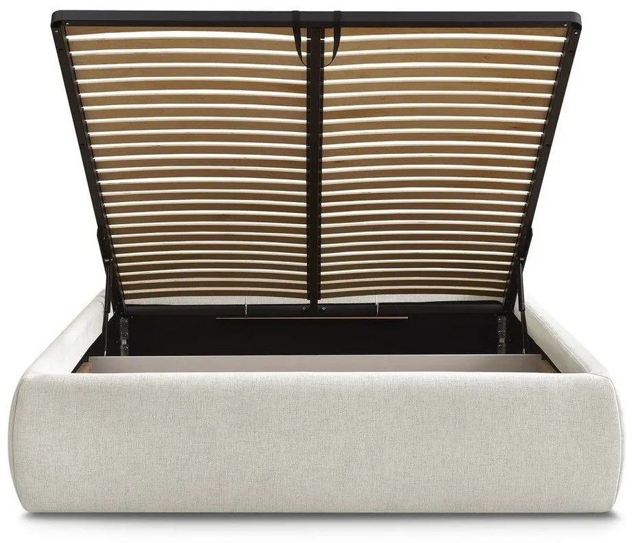 Бежово тапицирано двойно легло без табла с място за съхранение и включена подматрачна рамка 180x200 cm Inera – Bobochic Paris