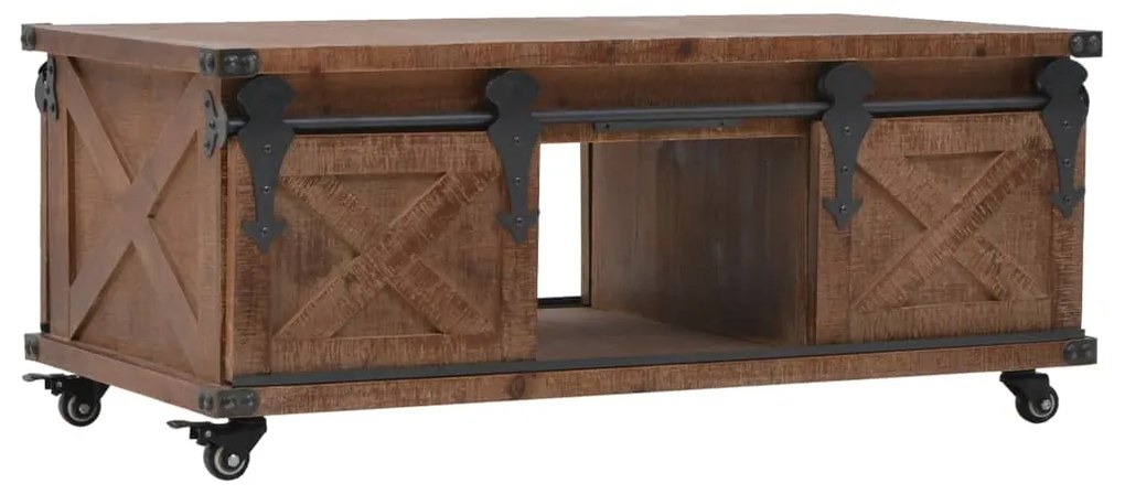 246119 vidaXL Кафе маса, чамова дървесина масив, 91x51x38 cм, кафява