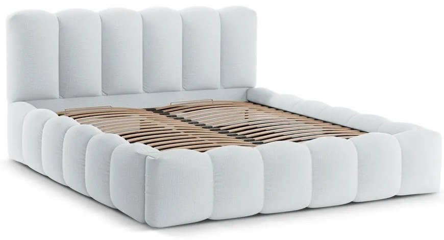 Светлосиво двойно тапицирано легло с място за съхранение с включена подматрачна рамка 200x200 cm Lupine – Micadoni