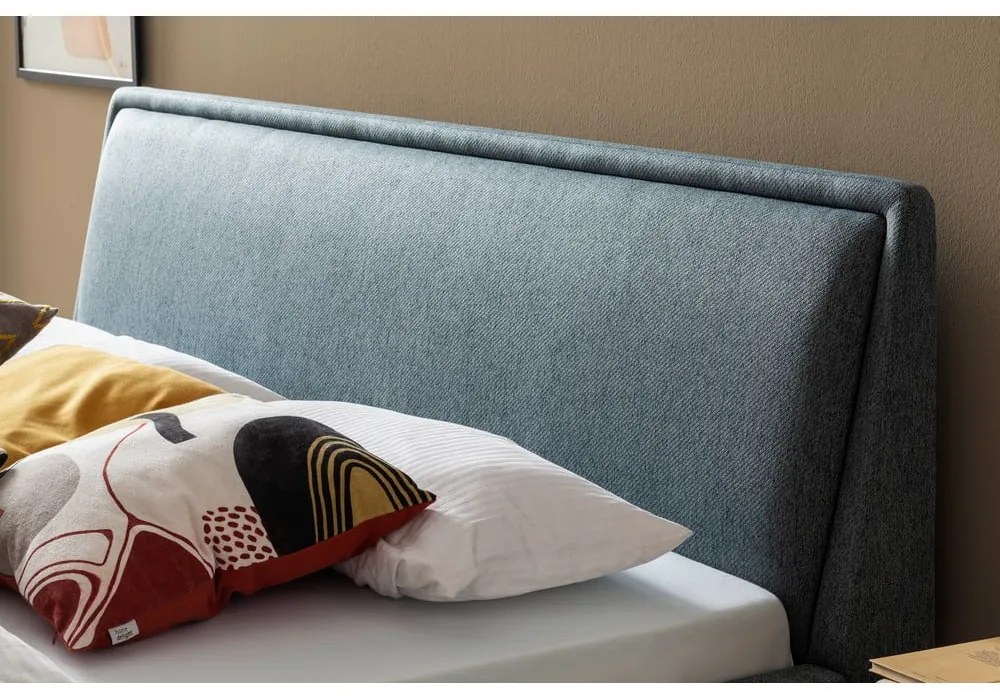 Зелено/синьо двойно легло 160x200 cm тапицирано с място за съхранение с включена подматрачна рамка Frieda – Meise Möbel