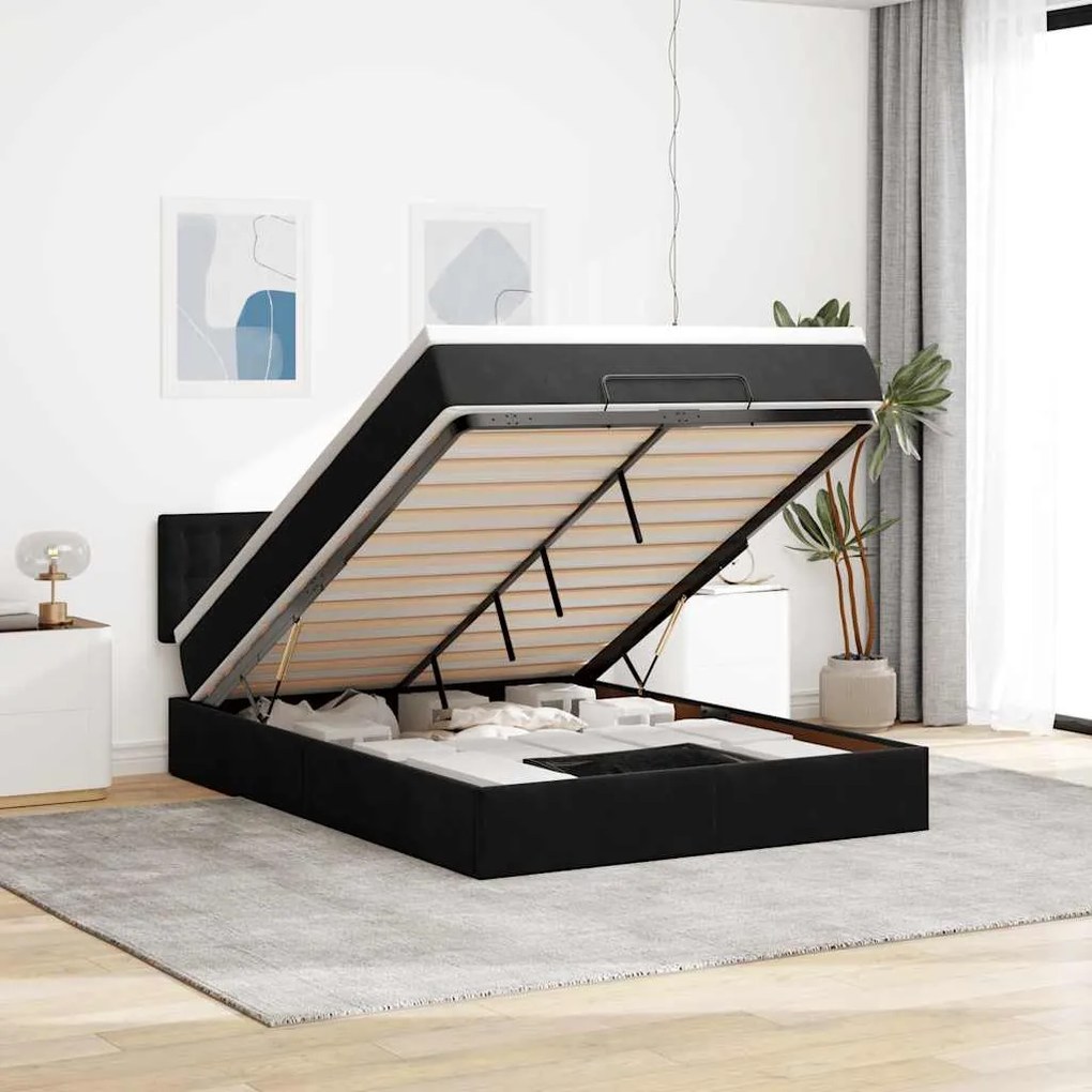 3312766 vidaXL Османска легло с матрак и LED, черно, 140x190 см, кадифе