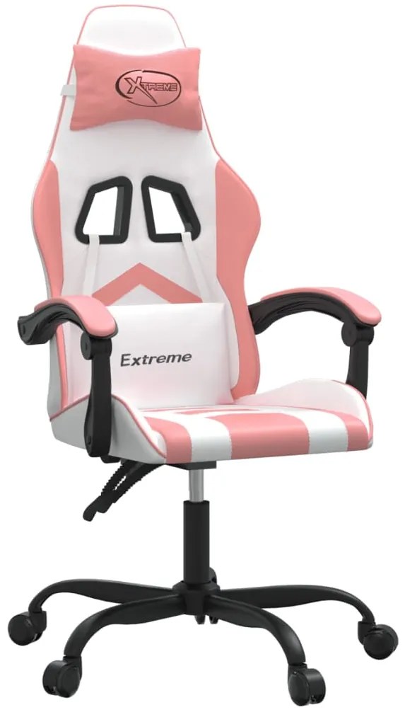 3143899 vidaXL Гейминг стол, бяло и розово, изкуствена кожа