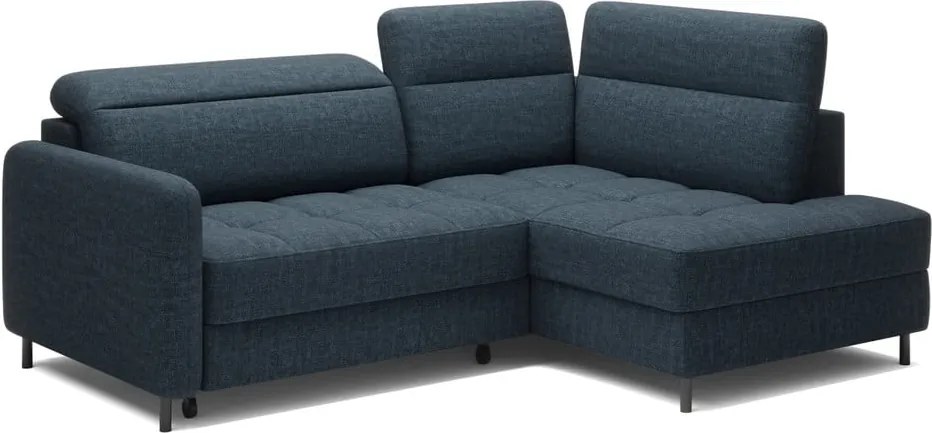Син кадифен разтегателен ъглов диван с място за съхранение (десен ъгъл L форма) Barea – ELTAP