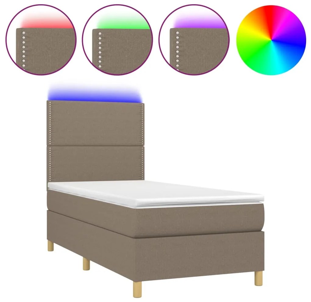 3135329 vidaXL Боксспринг легло с матрак и LED, таупе, 90x200 см, плат