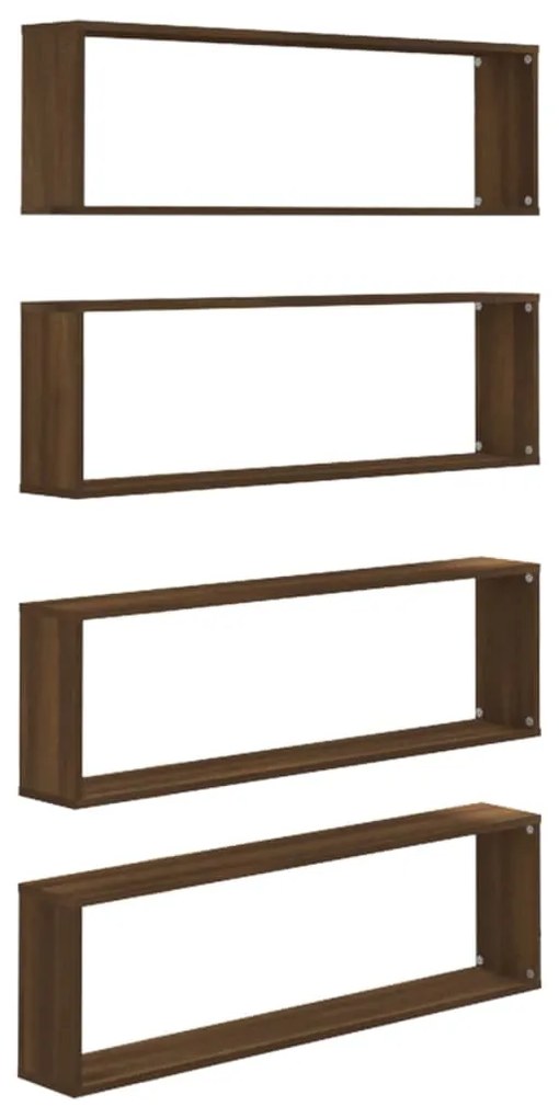 815913 vidaXL Стенни рафтове, 4 бр, кафяв дъб, 100x15x30 см, инженерно дърво
