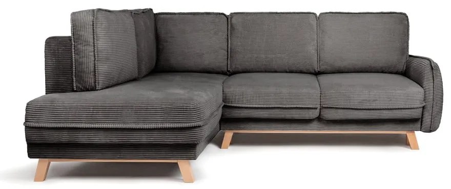 Сив сгъваем ъглов диван от рипсено кадифе (ляв ъгъл) Tori – Bonami Selection