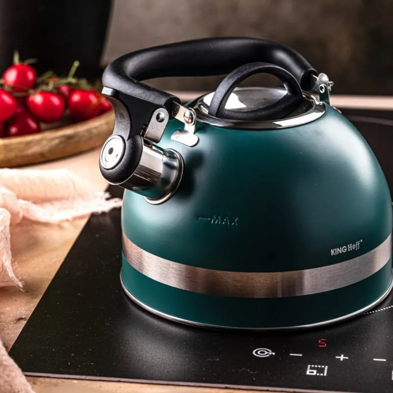 Свирещ чайник Kinghoff KH 1855, 1.8 л, Индукция, Топлоизолирана дръжка, Зелен