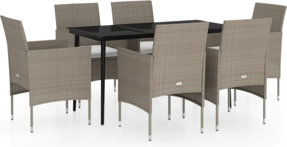 3099320 vidaXL Градински трапезен комплект с възглавници 7 части бежово/черно