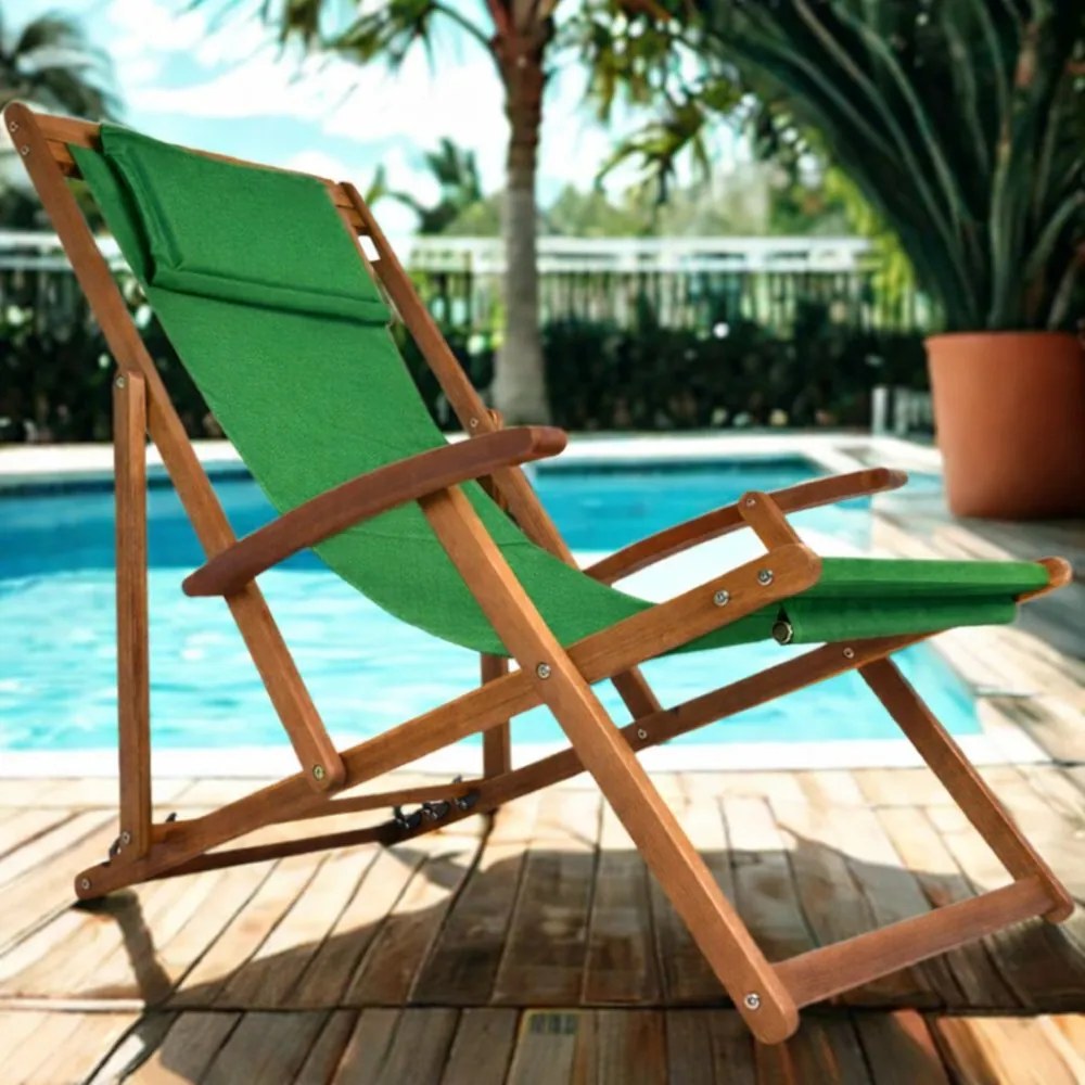 Сгъваем регулируем градински шезлонг от акациева дървесина Зелено