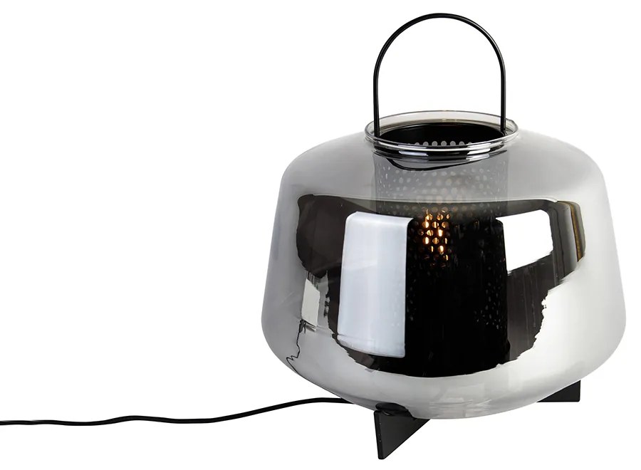 Ар Деко настолна лампа черна с опушено стъкло 30 см - Kevin