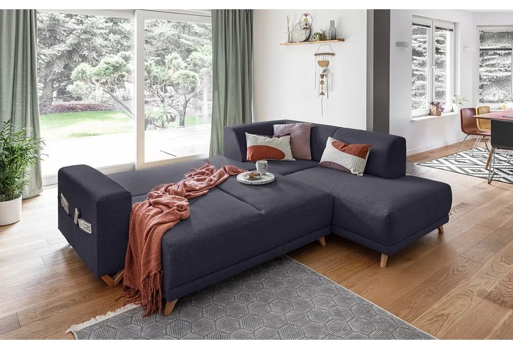 Антрацитен разтегателен/с място за съхранение ъглов диван (десен ъгъл/L форма) Classy Sophie – Miuform