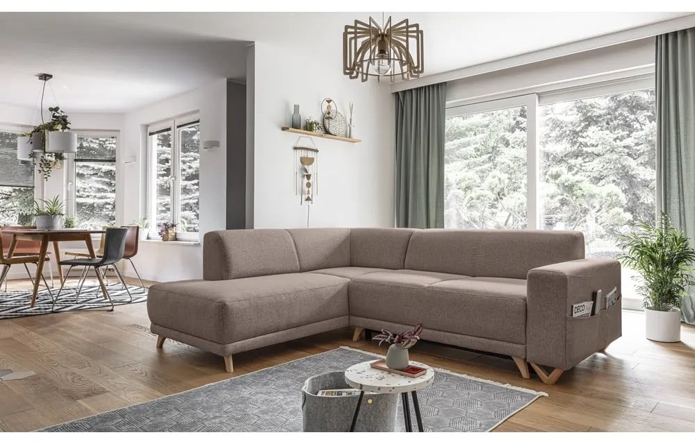 Кафяв разтегателен/с място за съхранение ъглов диван (ляв ъгъл/L форма) Classy Sophie – Miuform