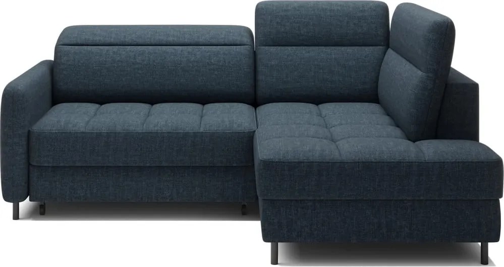 Син кадифен разтегателен ъглов диван с място за съхранение (десен ъгъл L форма) Barea – ELTAP