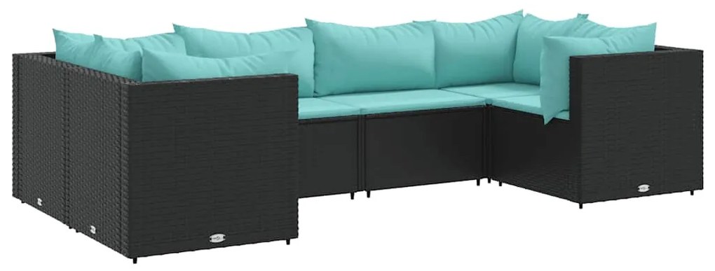 3308252 vidaXL Градински комплект с възглавници, 6 части, черен, полиратан