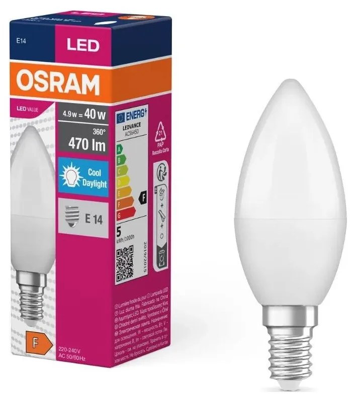 LED Крушка VALUE B40 E14/4,9W/230V 6500K - Osram