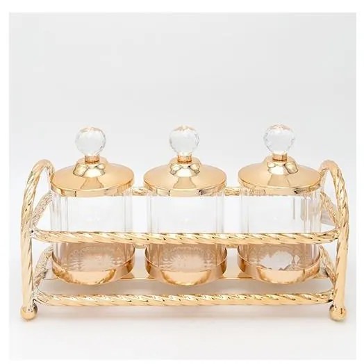 К-кт 3x Стъклен буркан златист