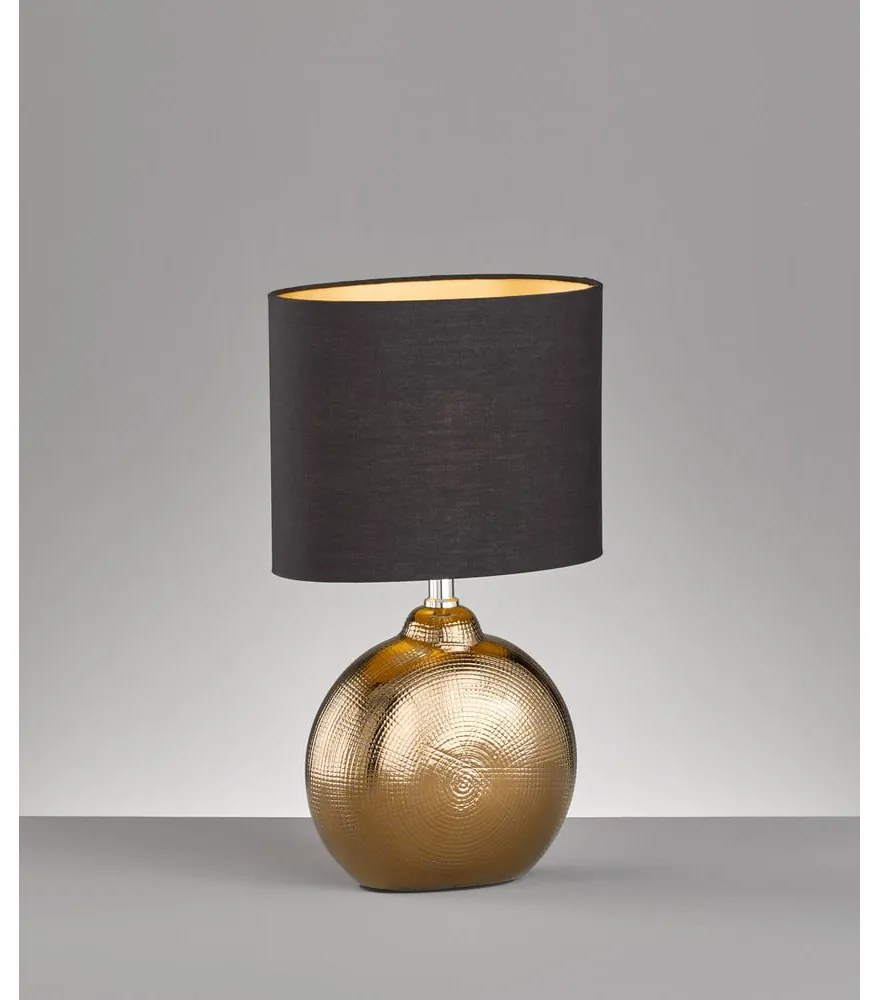Черна и бронзова керамична настолна лампа с текстилен абажур (височина 39 cm) Foro – Fischer &amp; Honsel