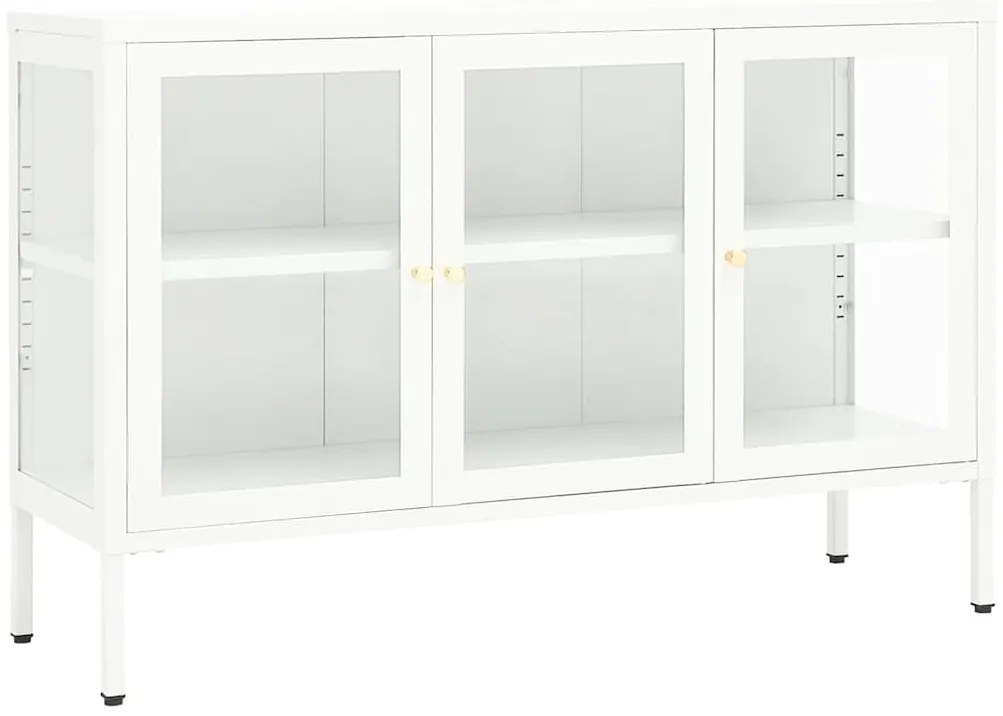 336068 vidaXL Бюфет, бял, 105x35x70 см, стомана и стъкло