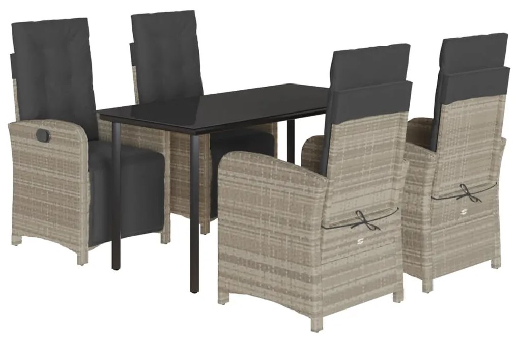 3212607 vidaXL Градински трапезен комплект 5 части с възглавници светлосив