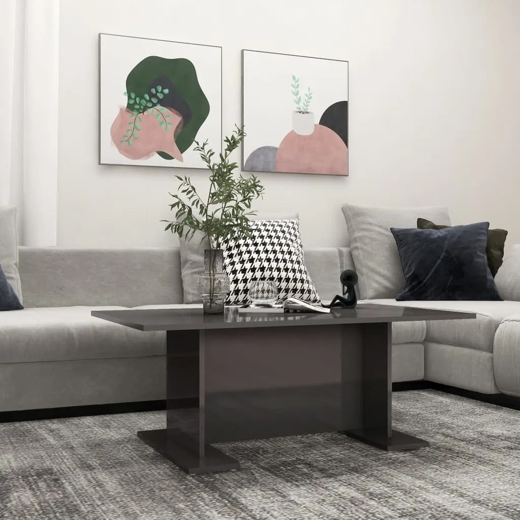 806848 vidaXL Маса за кафе, сив гланц, 103,5x60x40 см, инженерно дърво