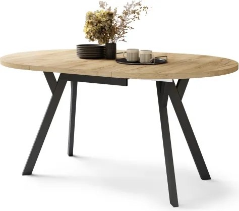 АЛМО Дъб Крафт злато/черни крака - КРЪГЛА РАЗТЕГАТЕЛНА МАСА С Y-ОБРАЗНИ КРАКА В ЛОФТ/ИНДУСТРИАЛЕН СТИЛ ЗА ХОЛ ИЛИ ТРАПЕЗАРИЯ
