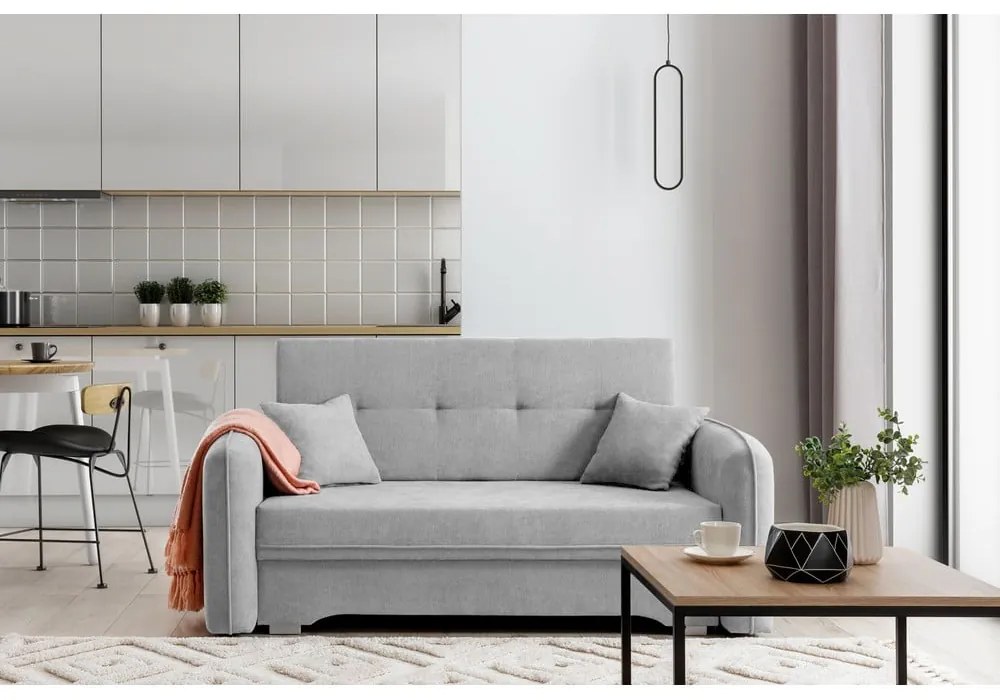 Светлосив шенилов разтегателен диван с място за съхранение 155 cm Laine – ELTAP