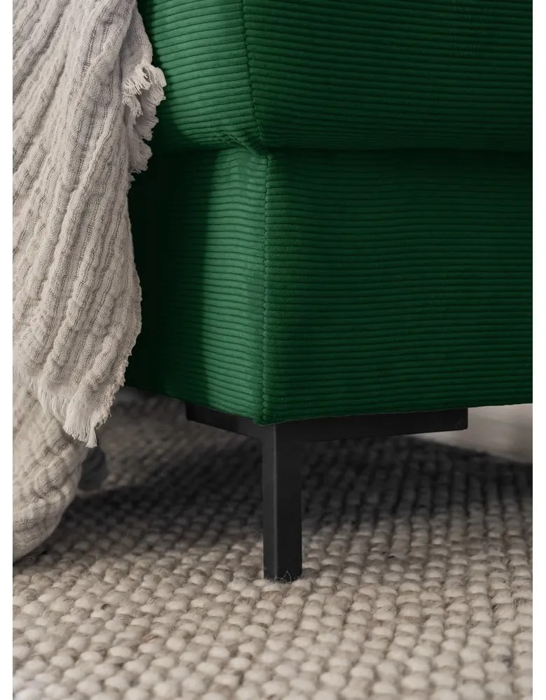 Тъмнозелен разтегателен ъглов диван от рипсено кадифе (ляв ъгъл) Lofty Lilly – Miuform